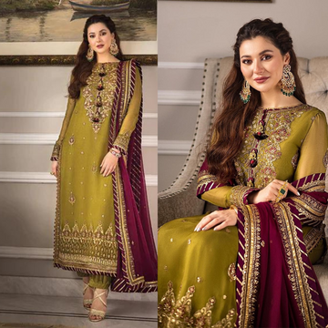 3PC Lawn Heavy Embroidered Shirt & Organza Embroidered Dupatta zab731